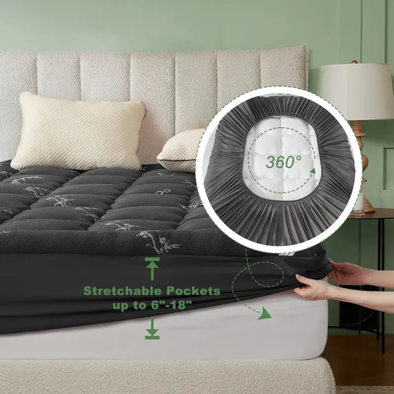 💤 Bamboo Cooling Mattress Topper Back Pain Relieve