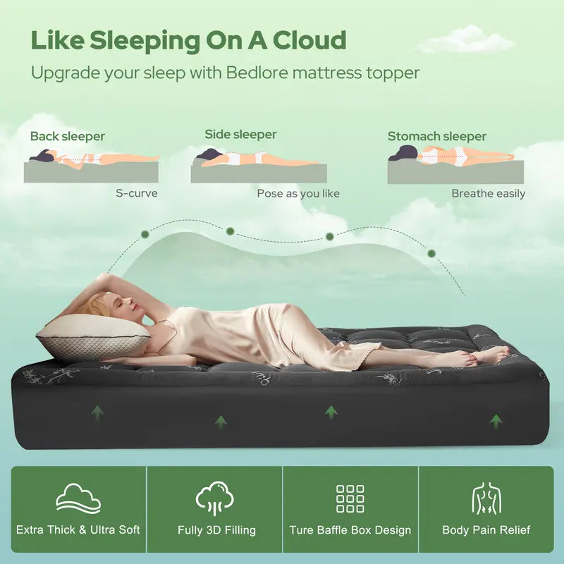 💤 Bamboo Cooling Mattress Topper Back Pain Relieve