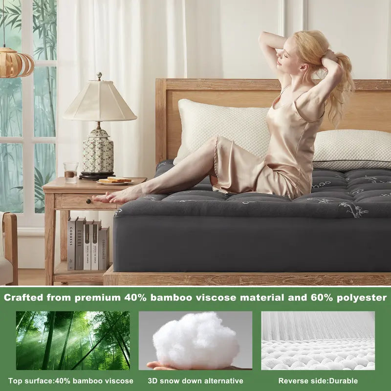 💤 Bamboo Cooling Mattress Topper Back Pain Relieve
